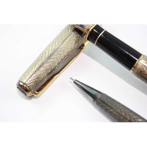 396 - Vintage Parker Sonnet .925 Silver Fountain Pen Set w/ 18ct White Gold Nib 60g