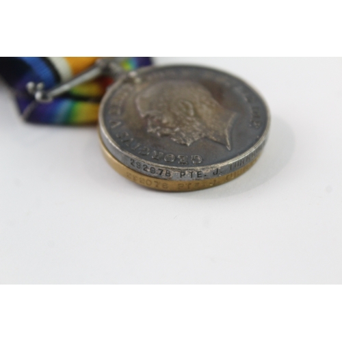 327 - WW1 Medal Pair Named To- 292078 Pte J. Turnbull R Highers