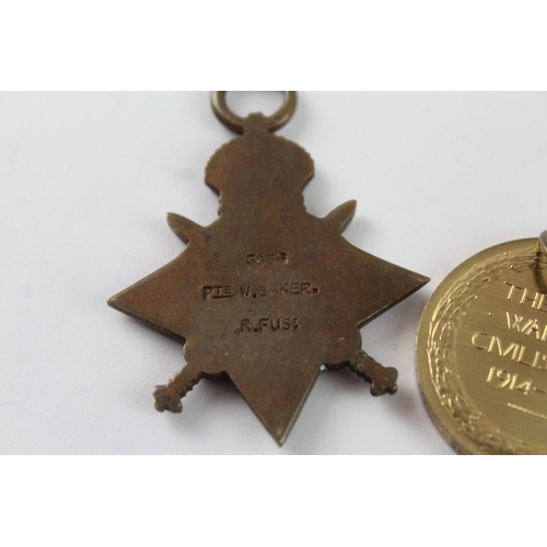 335 - WW1 1914-15 Star Trio Named- 3036 Pte W. Baker Royal Fus
