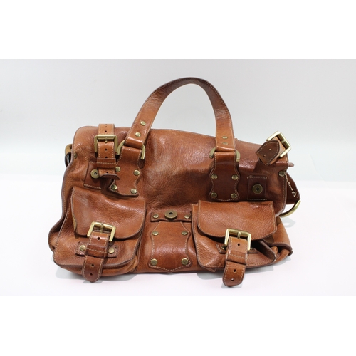 349 - Mulberry 'Roxanne' Large Brown Leather Shoulder Bag With Brass Buckle Detail