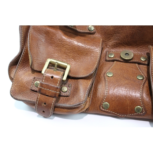 349 - Mulberry 'Roxanne' Large Brown Leather Shoulder Bag With Brass Buckle Detail