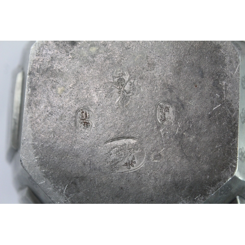 351 - Antique Pewter Tea Caddy Japanese Hexagonal Lidded Box Engraved