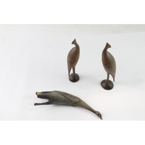 353 - Carved Bird Ornaments Wooden & Horn Collectable Pair