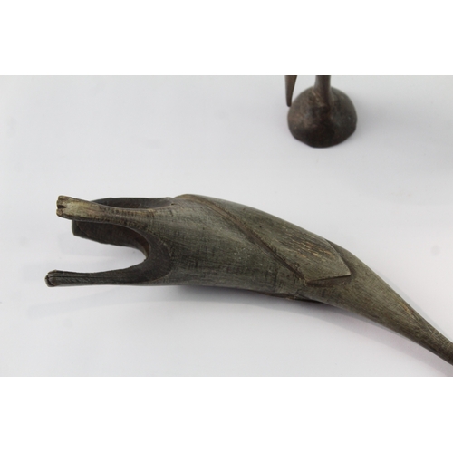 353 - Carved Bird Ornaments Wooden & Horn Collectable Pair