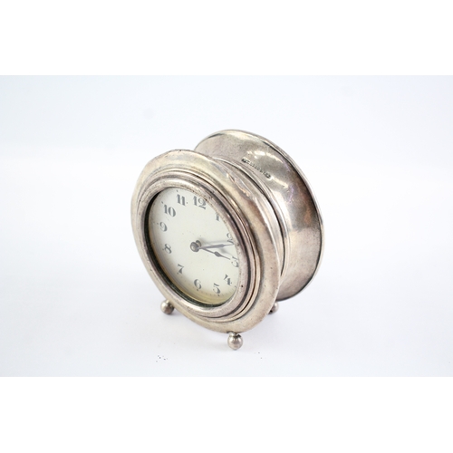 371 - 925 Silver Case Mechanical Desk Clock Hand-Wind WATCH RUNS