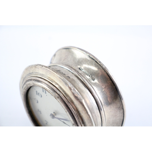 371 - 925 Silver Case Mechanical Desk Clock Hand-Wind WATCH RUNS