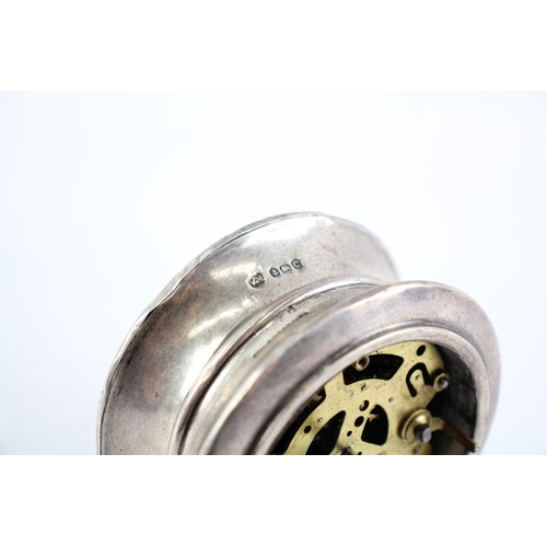 371 - 925 Silver Case Mechanical Desk Clock Hand-Wind WATCH RUNS