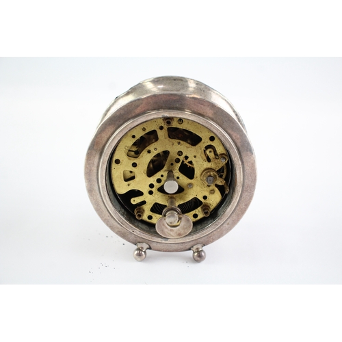 371 - 925 Silver Case Mechanical Desk Clock Hand-Wind WATCH RUNS