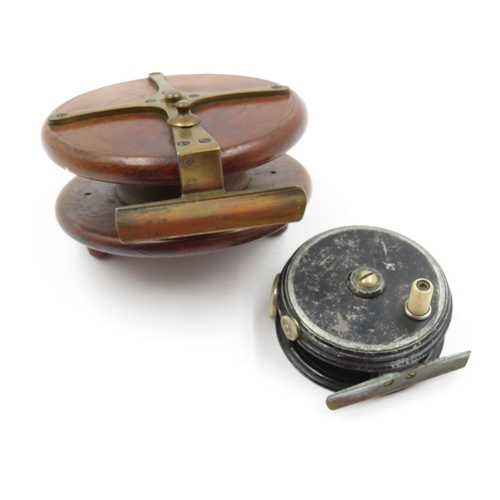 346 - Pair of Antique Fishing Reels Wooden Metal Brass