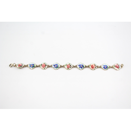 202 - Sterling Silver Ivar T Hoth Bracelet, w/ Enamel, Floral (13g)