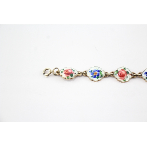 202 - Sterling Silver Ivar T Hoth Bracelet, w/ Enamel, Floral (13g)