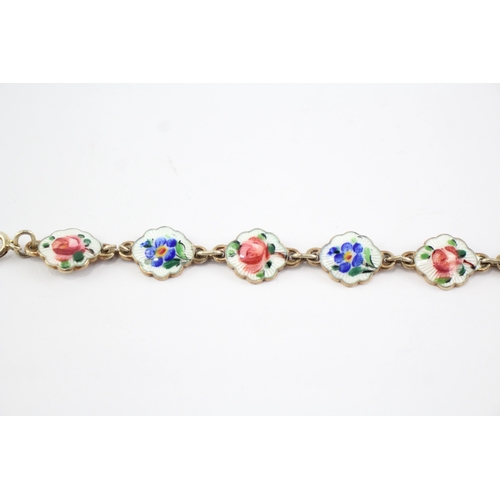202 - Sterling Silver Ivar T Hoth Bracelet, w/ Enamel, Floral (13g)