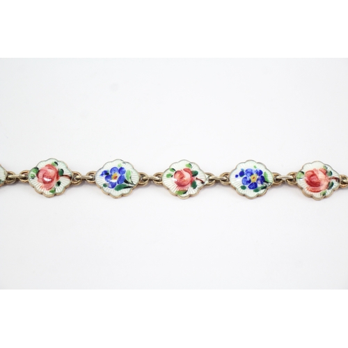 202 - Sterling Silver Ivar T Hoth Bracelet, w/ Enamel, Floral (13g)