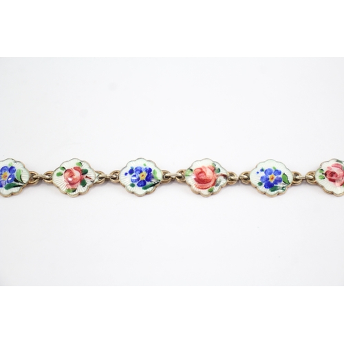 202 - Sterling Silver Ivar T Hoth Bracelet, w/ Enamel, Floral (13g)