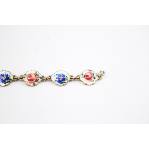 202 - Sterling Silver Ivar T Hoth Bracelet, w/ Enamel, Floral (13g)