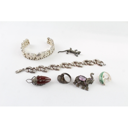 205 - Collection of Sterling Silver Animal Jewellery, inc. Marcasite, Gemstone x 7 (127g)