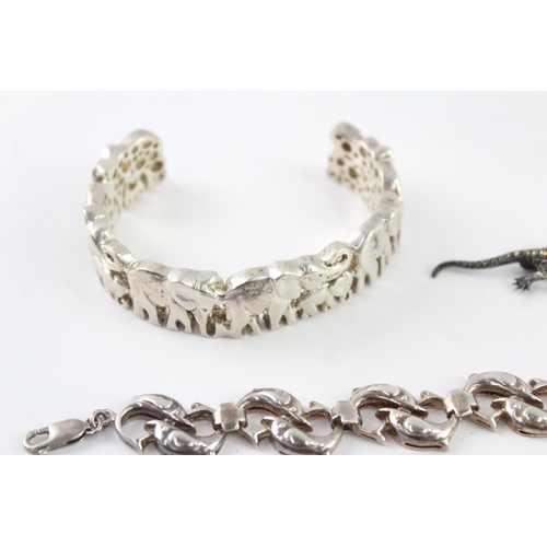 205 - Collection of Sterling Silver Animal Jewellery, inc. Marcasite, Gemstone x 7 (127g)