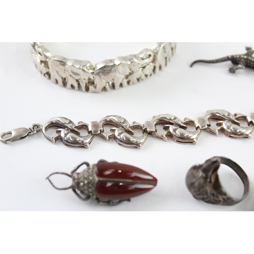 205 - Collection of Sterling Silver Animal Jewellery, inc. Marcasite, Gemstone x 7 (127g)
