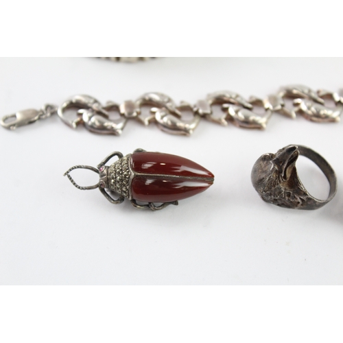 205 - Collection of Sterling Silver Animal Jewellery, inc. Marcasite, Gemstone x 7 (127g)
