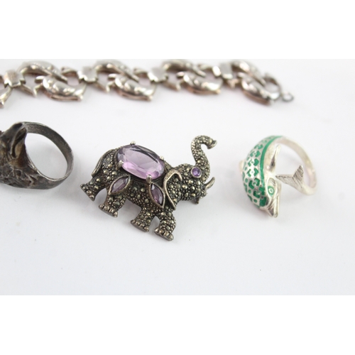 205 - Collection of Sterling Silver Animal Jewellery, inc. Marcasite, Gemstone x 7 (127g)