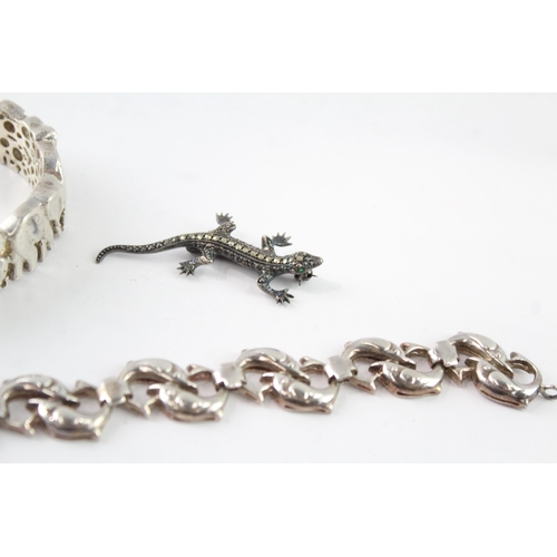 205 - Collection of Sterling Silver Animal Jewellery, inc. Marcasite, Gemstone x 7 (127g)