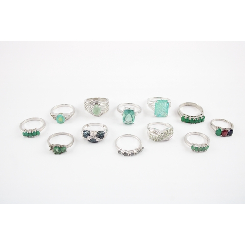 208 - Collection of Sterling Silver TGGC Rings, inc. Green Gemstone, Trilogy x 12 (52g)