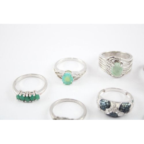 208 - Collection of Sterling Silver TGGC Rings, inc. Green Gemstone, Trilogy x 12 (52g)