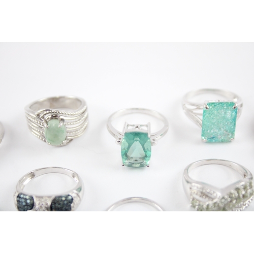 208 - Collection of Sterling Silver TGGC Rings, inc. Green Gemstone, Trilogy x 12 (52g)