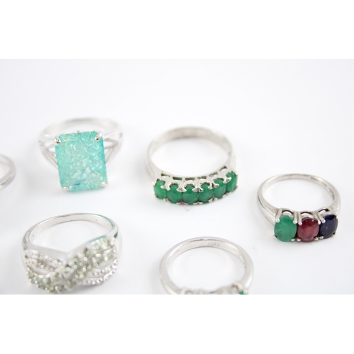 208 - Collection of Sterling Silver TGGC Rings, inc. Green Gemstone, Trilogy x 12 (52g)