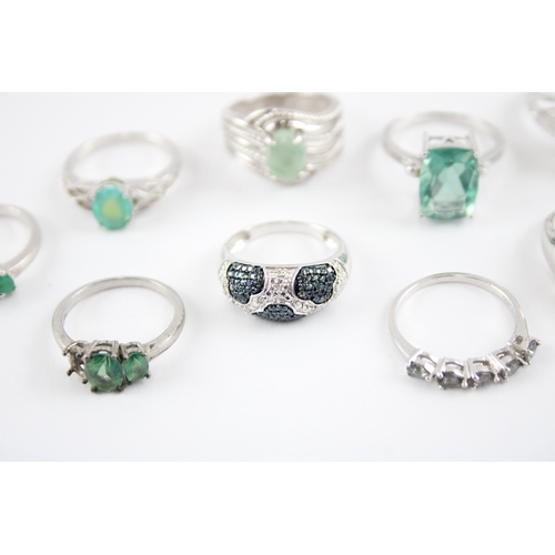 208 - Collection of Sterling Silver TGGC Rings, inc. Green Gemstone, Trilogy x 12 (52g)