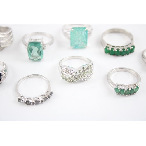 208 - Collection of Sterling Silver TGGC Rings, inc. Green Gemstone, Trilogy x 12 (52g)