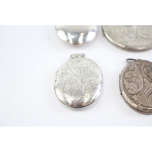 212 - Collection of Sterling Silver Locket Pendants, inc. Etched, Floral, Oval x 6 (91g)