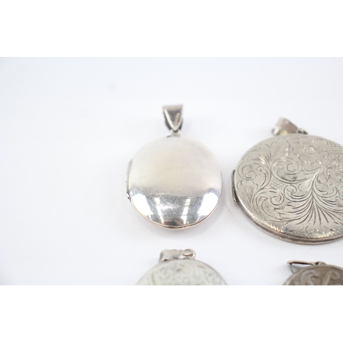 212 - Collection of Sterling Silver Locket Pendants, inc. Etched, Floral, Oval x 6 (91g)