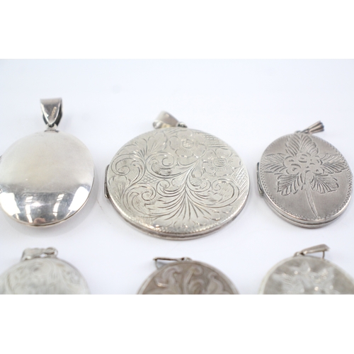 212 - Collection of Sterling Silver Locket Pendants, inc. Etched, Floral, Oval x 6 (91g)