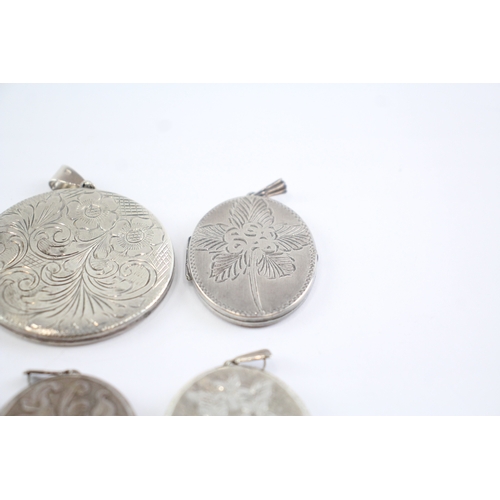 212 - Collection of Sterling Silver Locket Pendants, inc. Etched, Floral, Oval x 6 (91g)