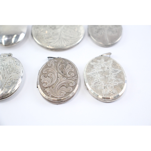 212 - Collection of Sterling Silver Locket Pendants, inc. Etched, Floral, Oval x 6 (91g)