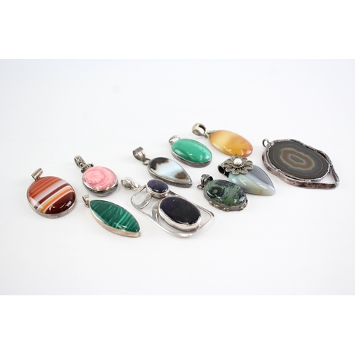 214 - Collection of Sterling Silver Gemstone Pendants, inc. Whitney Kelly, Agate, Malachite x 10 (152g)