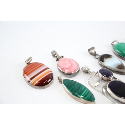 214 - Collection of Sterling Silver Gemstone Pendants, inc. Whitney Kelly, Agate, Malachite x 10 (152g)