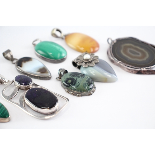 214 - Collection of Sterling Silver Gemstone Pendants, inc. Whitney Kelly, Agate, Malachite x 10 (152g)