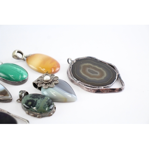214 - Collection of Sterling Silver Gemstone Pendants, inc. Whitney Kelly, Agate, Malachite x 10 (152g)
