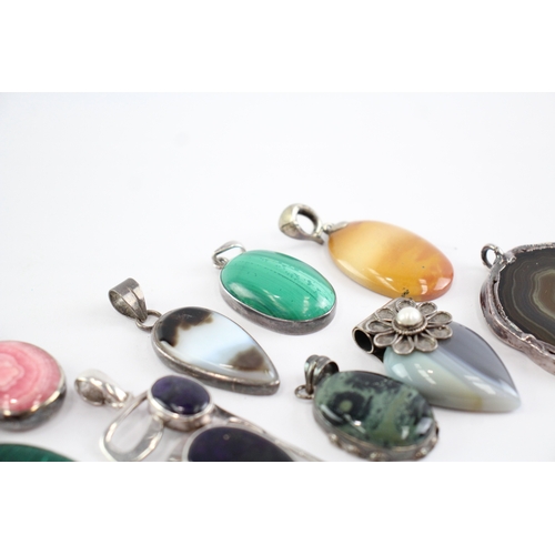 214 - Collection of Sterling Silver Gemstone Pendants, inc. Whitney Kelly, Agate, Malachite x 10 (152g)