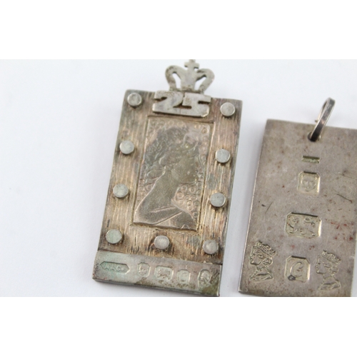 215 - Collection of Sterling Silver Ingot Pendants, inc. Silver Jewellery, Etched x 4 (55g)