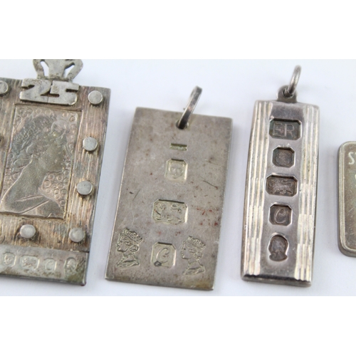 215 - Collection of Sterling Silver Ingot Pendants, inc. Silver Jewellery, Etched x 4 (55g)