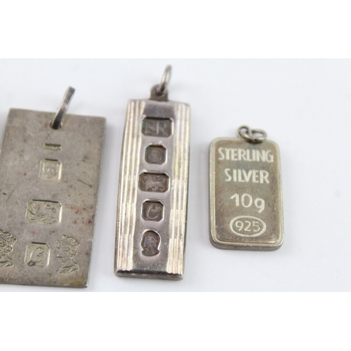 215 - Collection of Sterling Silver Ingot Pendants, inc. Silver Jewellery, Etched x 4 (55g)