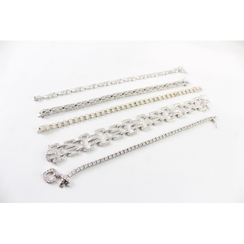 217 - Collection of Sterling Silver Tennis Bracelets, inc. Clear Gemstone, Stone Set x 5 (100g)