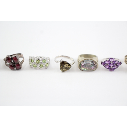219 - Collection of Sterling Silver Gemstone Rings, inc. Garnet, Labradorite x 10 (68g)