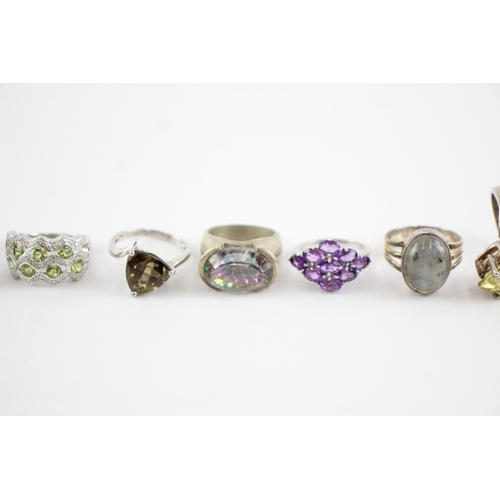 219 - Collection of Sterling Silver Gemstone Rings, inc. Garnet, Labradorite x 10 (68g)