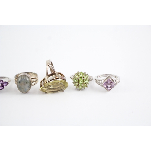 219 - Collection of Sterling Silver Gemstone Rings, inc. Garnet, Labradorite x 10 (68g)