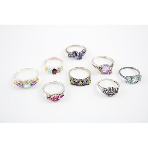 222 - Collection of Sterling Silver Gemstone Rings, inc. Enhanced Ruby, Amethyst, Topaz x 8 (32g)