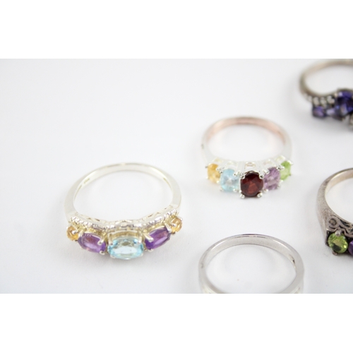 222 - Collection of Sterling Silver Gemstone Rings, inc. Enhanced Ruby, Amethyst, Topaz x 8 (32g)